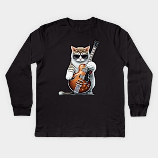 Cat Playing Guitar Kids Long Sleeve T-Shirt